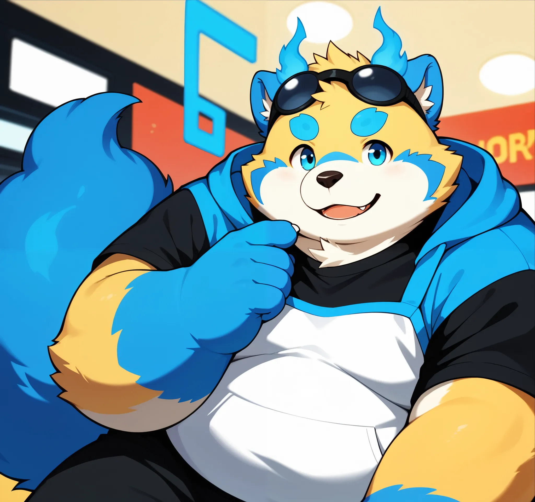 score_9,solo,furry ,solo ,overweight,blue hand,rapper,botailang