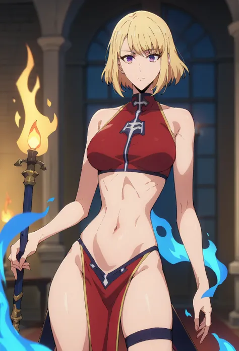 score_9, score_8_up, score_7_up,
ChaHaeInSL,
1girl, solo, closed mouth,
blonde hair, medium hair, purple eyes, red bikini, pelvic curtain, holding sword,
(standing:1.2), looking at the viewer, thigh gap, bedroom, blurry background, (blue fire, torch:1.2)