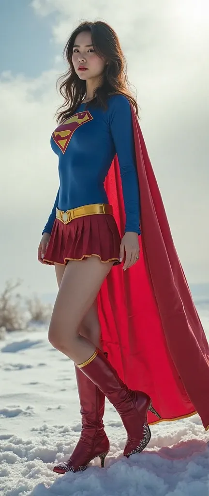 live-action、((( Hair、 Cute Japanese supergirl standing on her knees、Well-balanced musculature、big breasts、Point your huge butt side at the camera、looks back and looks back and faces the camera:1.9))) 、supergirl cosplay, nsfw ,

  full body image of a beaut...