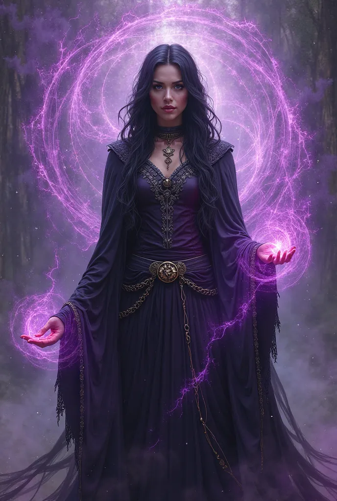 Agatha Harkness with purple Magic around her. And Black Hair