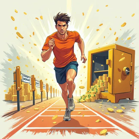 
*runner*: Start by drawing a corridor in the center image. He must have a determined expression and be in a dynamic pose, as if you were about to jump.

*track*: Make the track wide and visible, with lines that delimit it. You can add race marks for more ...