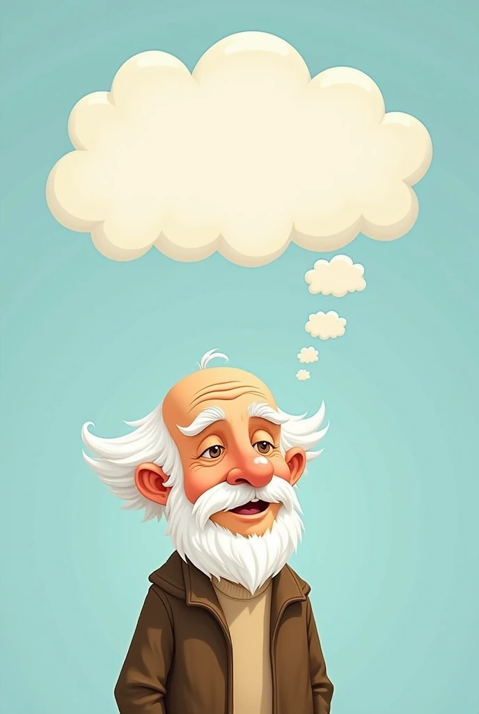 Create a cartoon of a grandfather with a cloud above his head as if he were thinking and inside the cloud put this phrase: "Geography is not only the science of the Earth, but it is also the science of society in its relationship with the Earth."