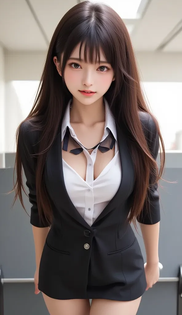 ((  masterpiece,   high quality )), ( 1 sexy stewardess), Japan Airlines, (alone), ( Focus on women ), ( stupid hair , ,  very long hair with underarm hair),   with golden eyes  ,   smile,    open your mouth  , big breasts and deep cleavage、((transparent f...