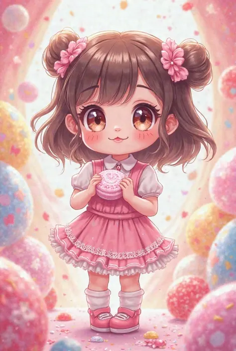 Draw cute baby Vetubber, anime lolly, highlighting sweets with pastel tones