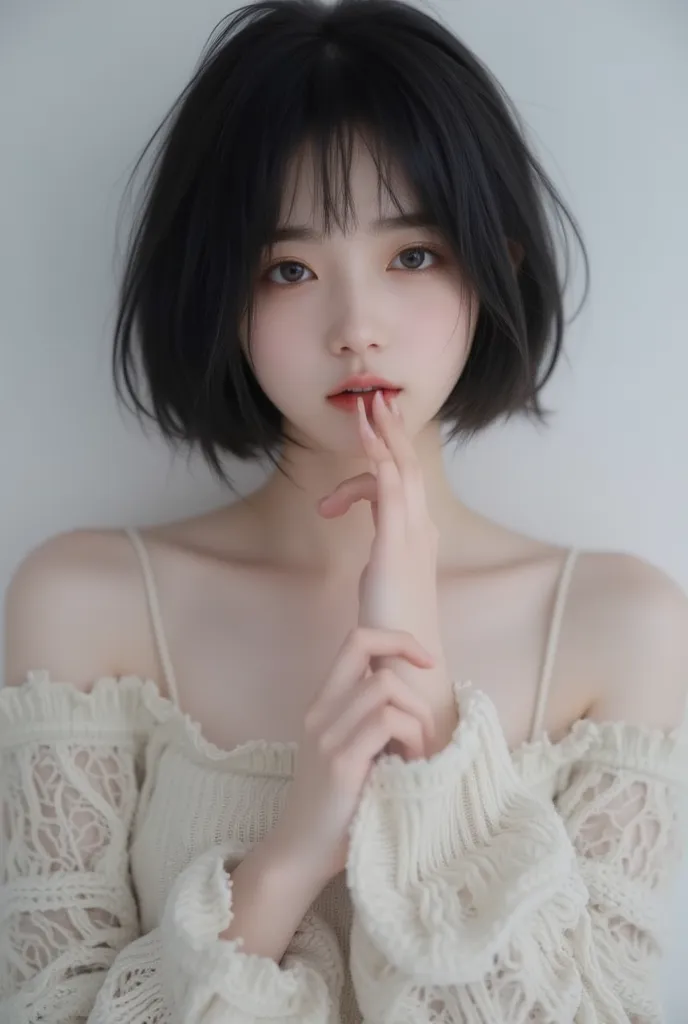 black hair, white skin,  Korean girl,  middle school student,  young girl,  is naked, Nude, nsfw, nude, full body photo