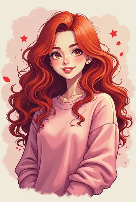 crie uma logomarca de streamer com uma  ruiva de cabelo longo, curly, wearing pink sweatshirt, Create a streamer logo with a redhead with long hair with a redhead with pink