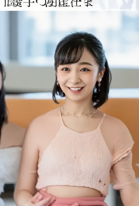   Young Japanese Woman 、  how、    black hair、   ear piercing、smile、   emphasizes the impression that her teeth are neatly aligned   、on one side  ((  top quality made of straw , 8k,   masterpiece: 1.3)),        sharp concentration  : 1.2, (    layered cut ...