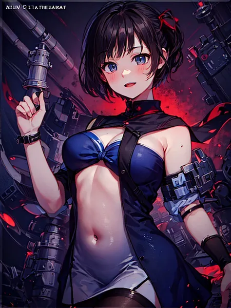 * anime style
* Middle school-age girl
*  dark hair、 short bob hair
*  navy blue sailor suit
* Somewhat sharp gaze
* black tights that go to the middle of the thigh
* I'm hanging a torpedo tube in my hand
* The expression is slightly in love
* One woman wh...