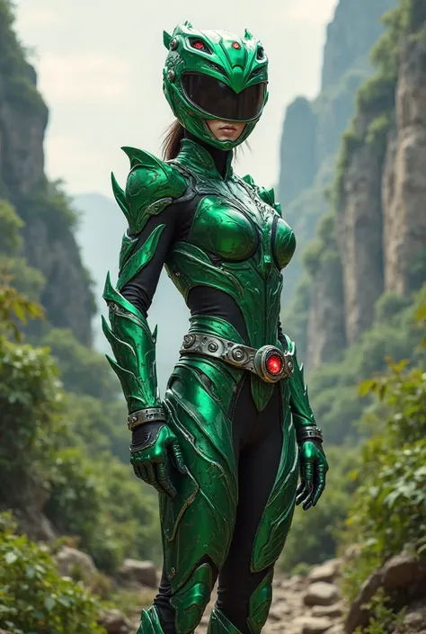 A green power ranger for a new season called primal force based on dinosaur suits but human rangers no tails girl