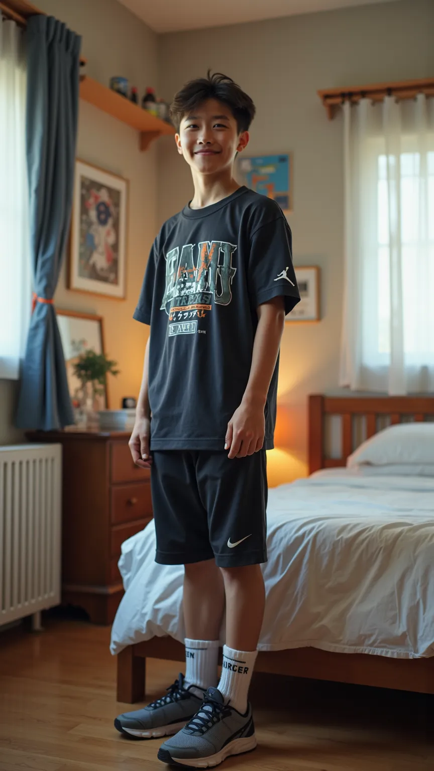 At just , this handsome Japanese boy towers over everyone, even the youth basketball coach, who stands at **6 feet tall**, making him seem almost short by comparison. His impressive height nearly brushes the ceiling of his room, requiring him to duck when ...