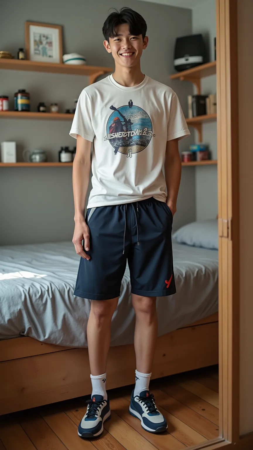 At just , this handsome Japanese boy towers over everyone, even the youth basketball coach, who stands at **6 feet tall**, making him seem almost short by comparison. His impressive height nearly brushes the ceiling of his room, requiring him to duck when ...