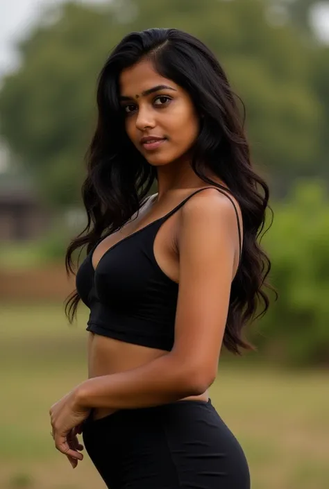 Aanya, a 25-year-old Indian girl, Aanya stands with her arms slightly spread, one hand casually resting on her waist, her posture confident and strong, She’s wearing a form-fitting outfit, giving off a bold, empowered energy. We can see her nipples and sha...