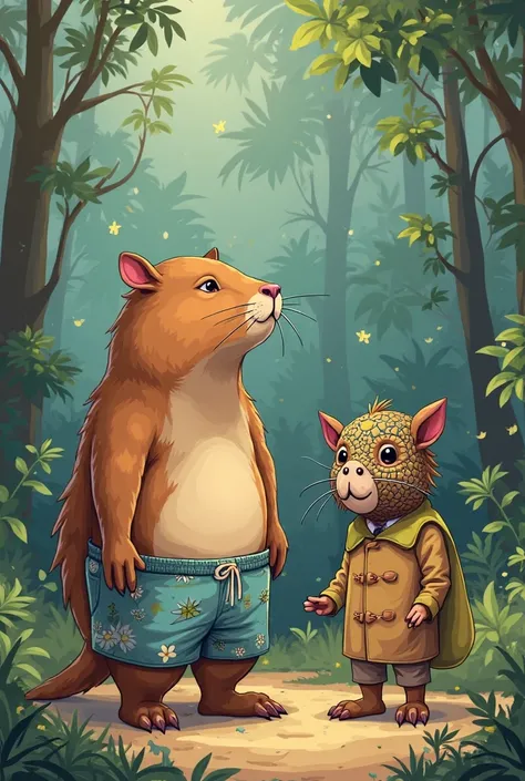 Capybara with shorts and bibidi with mask