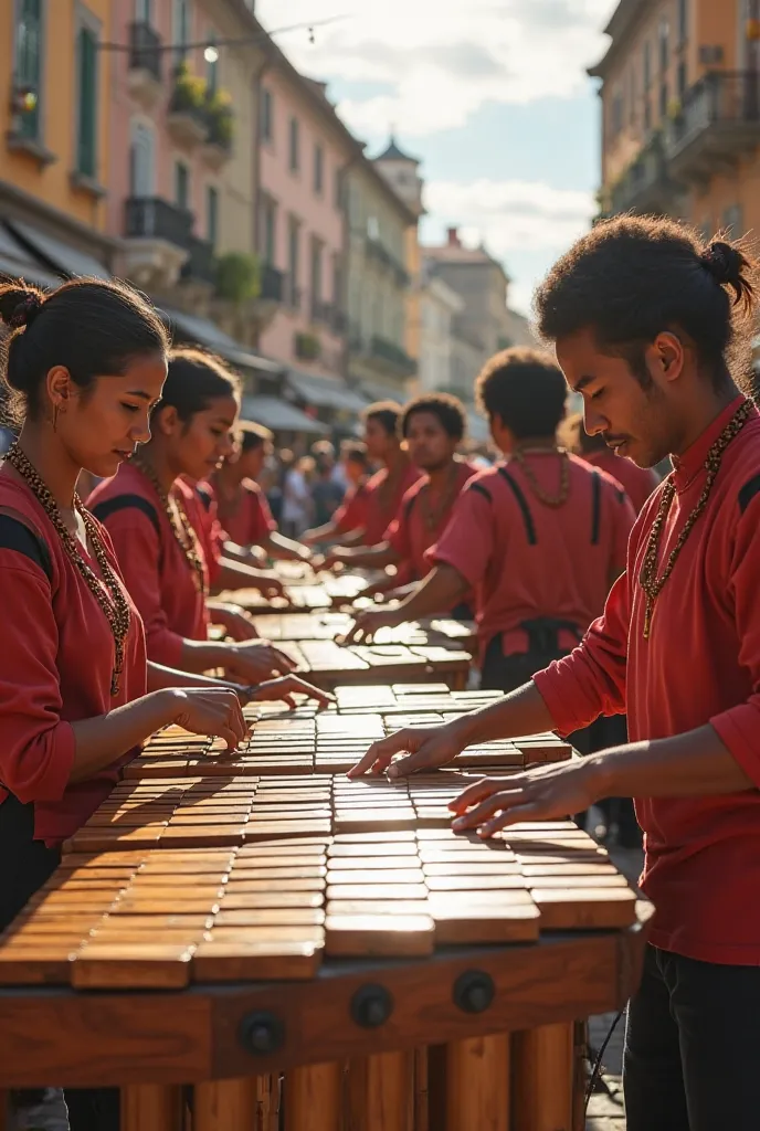 A group playing marimbas in a square.