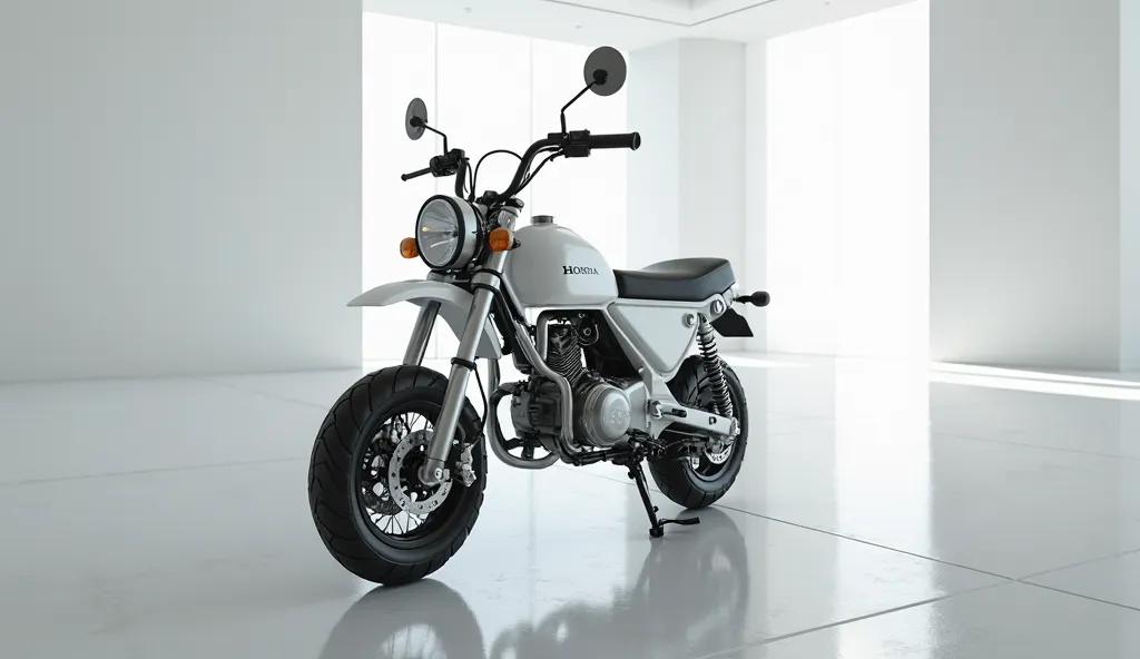 Give me full sides of the new 2025 Honda Monkey bike white color in showroom picture 