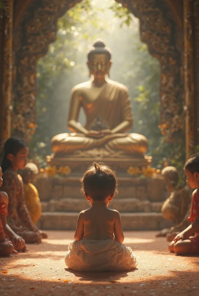 Photo of baby prostrating before Buddha