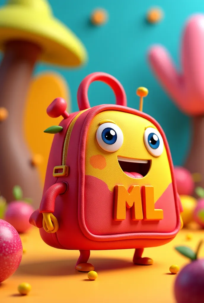 Animated bag with the initials ML, Let it be with bright colors and without fruit or food