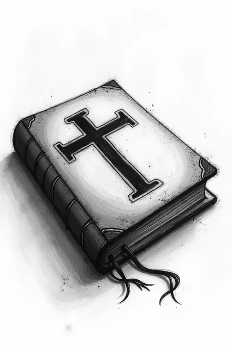 Generate a bible with black and white streetwear lines, the background the art background must be easily removable by an AI, the bible cover must contain a cross and the bible must be closed, And diagonally the bible must be drawn in black and white just o...