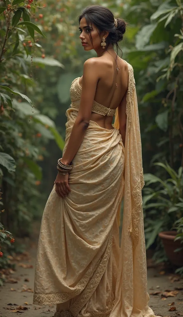 A women wearing saree without blouse 