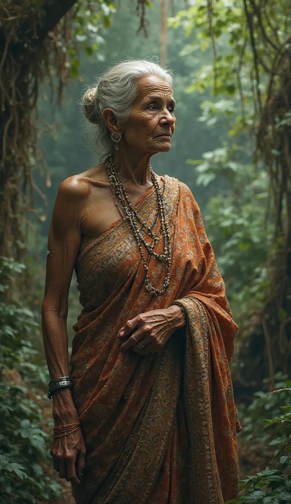 An ancient women wearing saree without blouse 