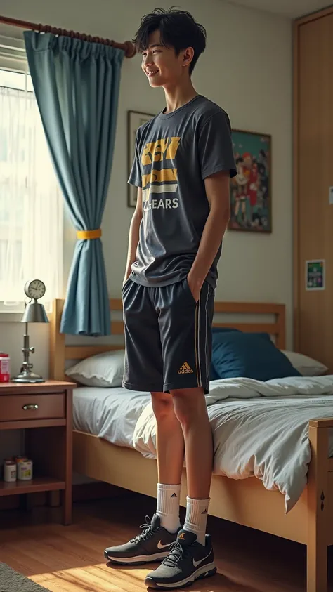 At just , this handsome Japanese boy towers over everyone, even the youth basketball coach, who stands at **6 feet tall**, making him seem almost short by comparison. His impressive height nearly brushes the ceiling of his room, requiring him to duck when ...