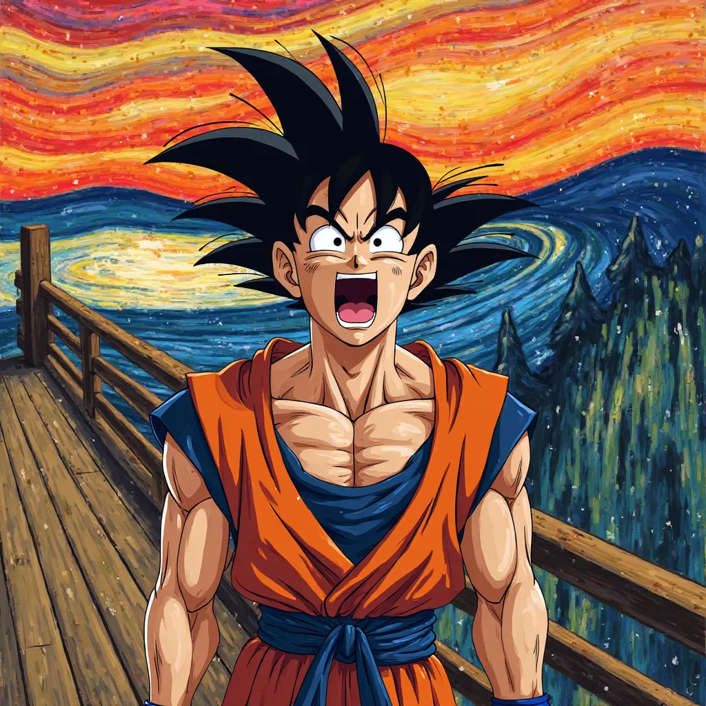 Goku in the style of The Scream by Edvard Munch