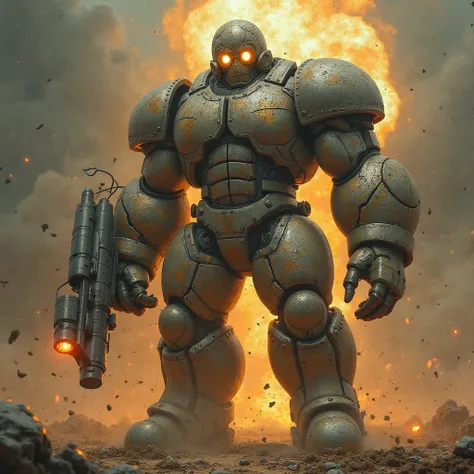 Size & Structure:

The Nuclear Bomb Man is an imposing humanoid figure, standing at approximately 2.8 meters (9 feet) tall.

His body is covered in thick, protective armor, made from a fusion of reinforced tungsten, lead plating, and unknown radiation-abso...