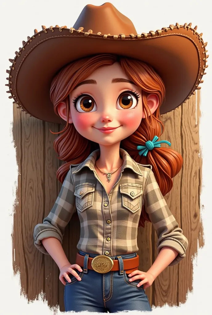 Create Disney cowgirl logo with brown wooden hat
