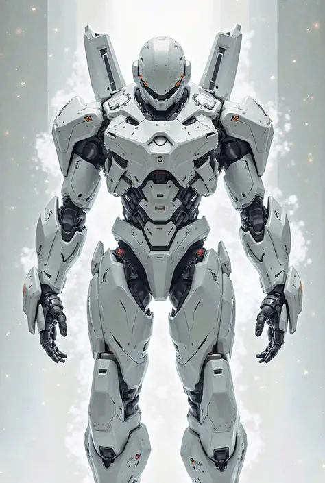 Anime robot armour iron man white aura black and white