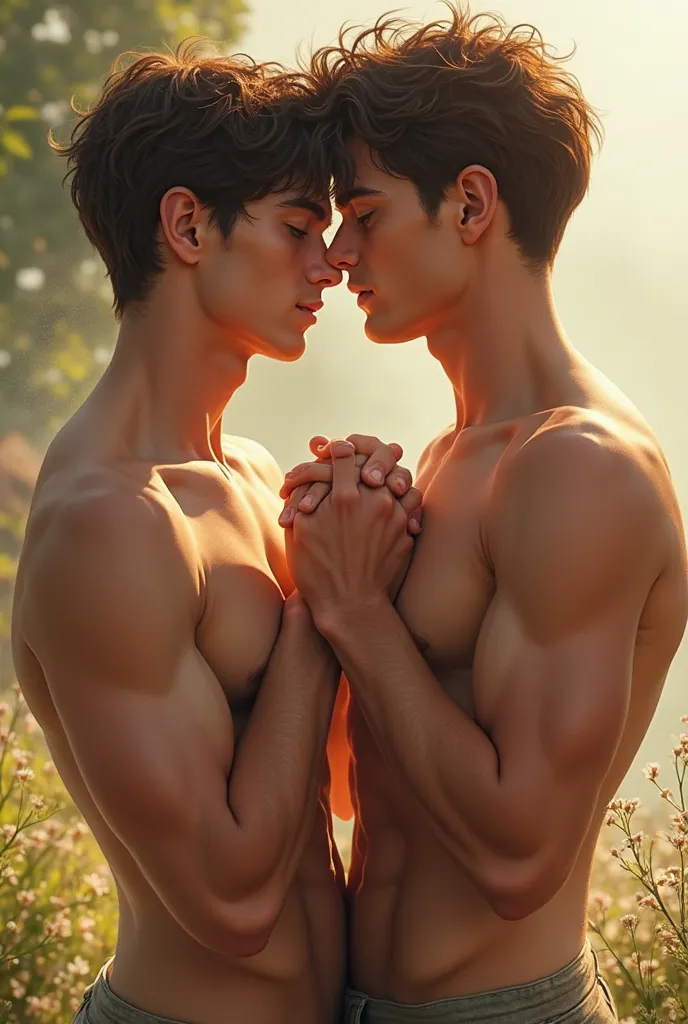 SHIRTLESS YOUNG MEN HOLDING HANDS