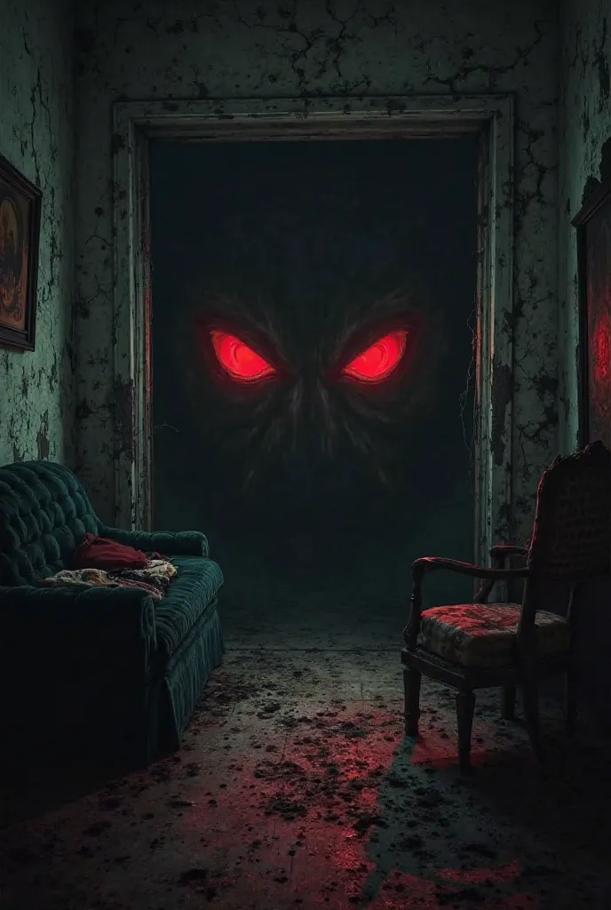 Horror house room and red eyes peeking at me