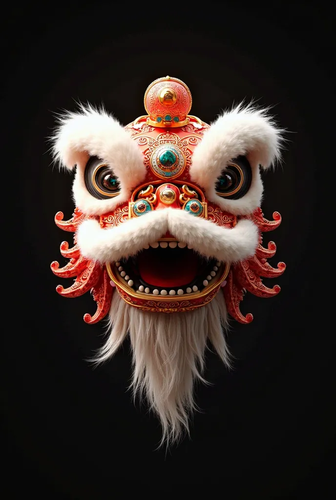 An aesthetic chinese lion dance head in a black background 