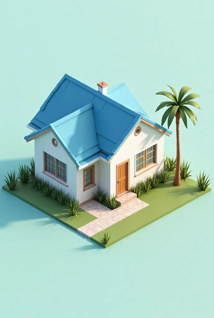 a rendering of a small building with a blue roof and a woman standing outside, a 3D render by Samuel Silva, polycount, superflat, complete house, isometric view!!!!, single flat colour, 3 d render n - 9, with 3 d render, with 3d render, sketch - up, perspe...