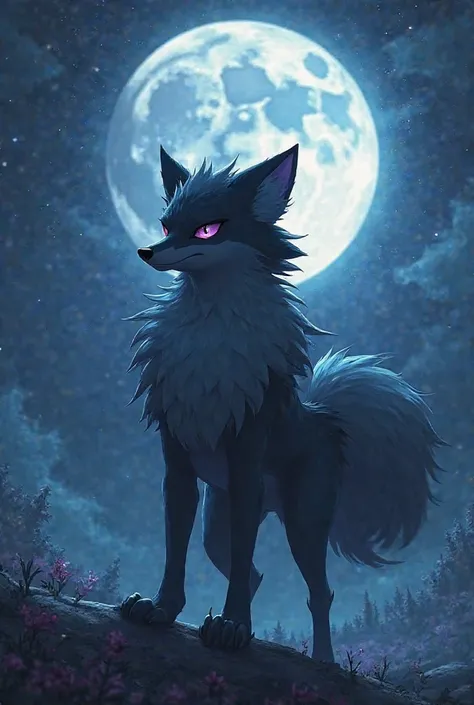 Pokemon, lewd, lyanroc, midnight form, poised stance, full moon, glow, hentai, tall