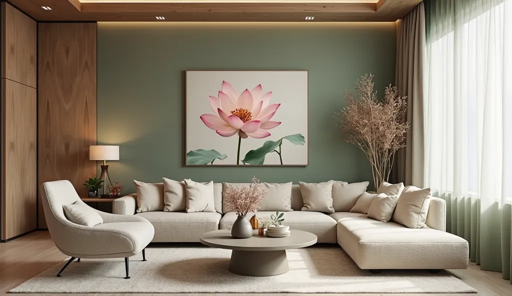 The modern director’s room blends elegance and tranquility, drawing inspiration from the serene beauty of blooming lotus flowers. Sleek, contemporary furniture with clean lines and soft curves mirrors the lotus’s organic grace, creating a refined yet calmi...