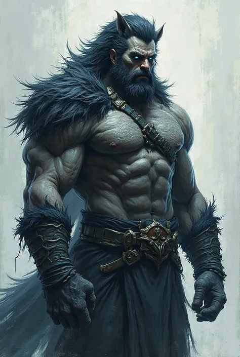 furry， male，Wolf Orc，indifferent， muscle，ice blue pupils，avatar，Black Hair，（（ two-dimensional painting style）），Flat coating