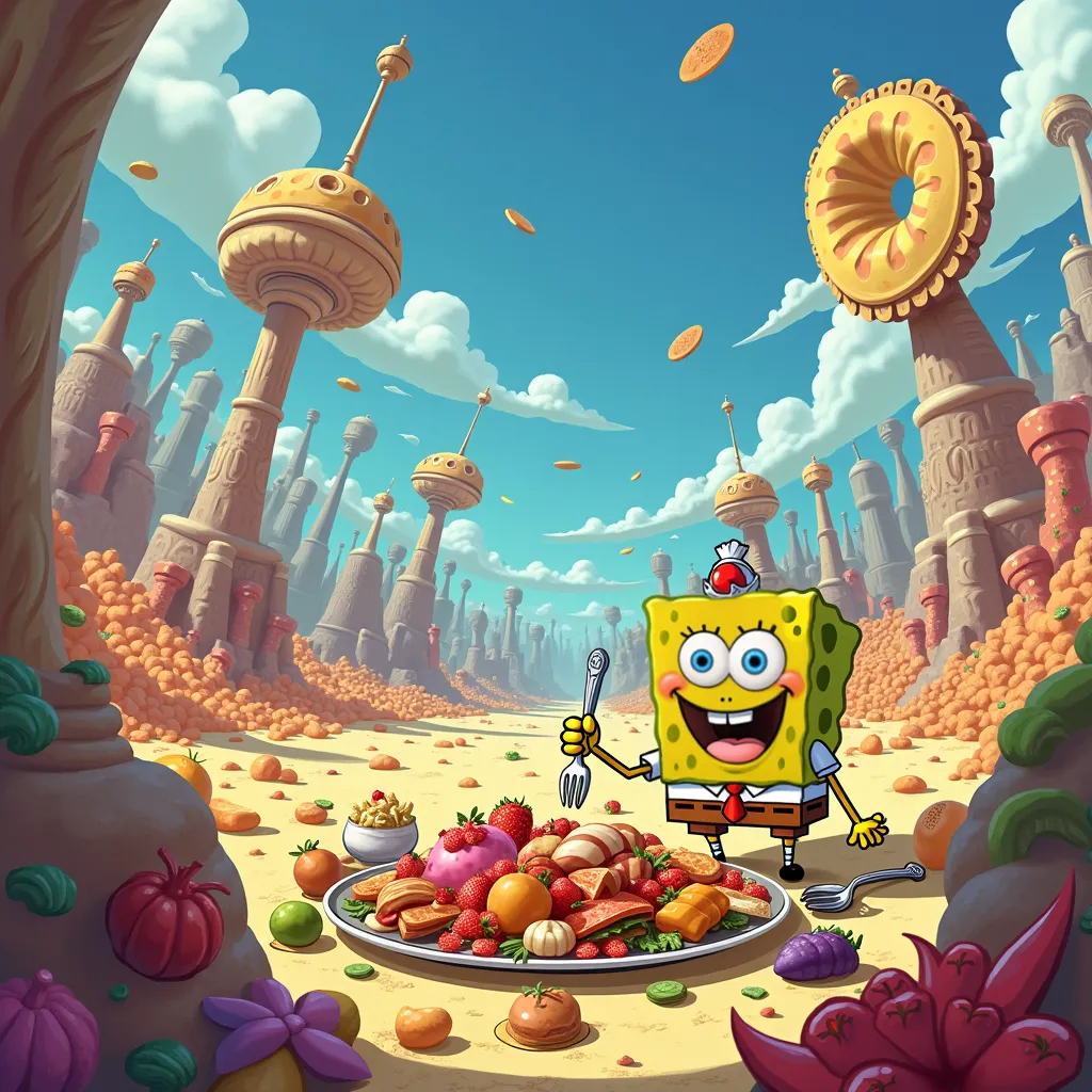 Spongebob are having apants big ground to eat