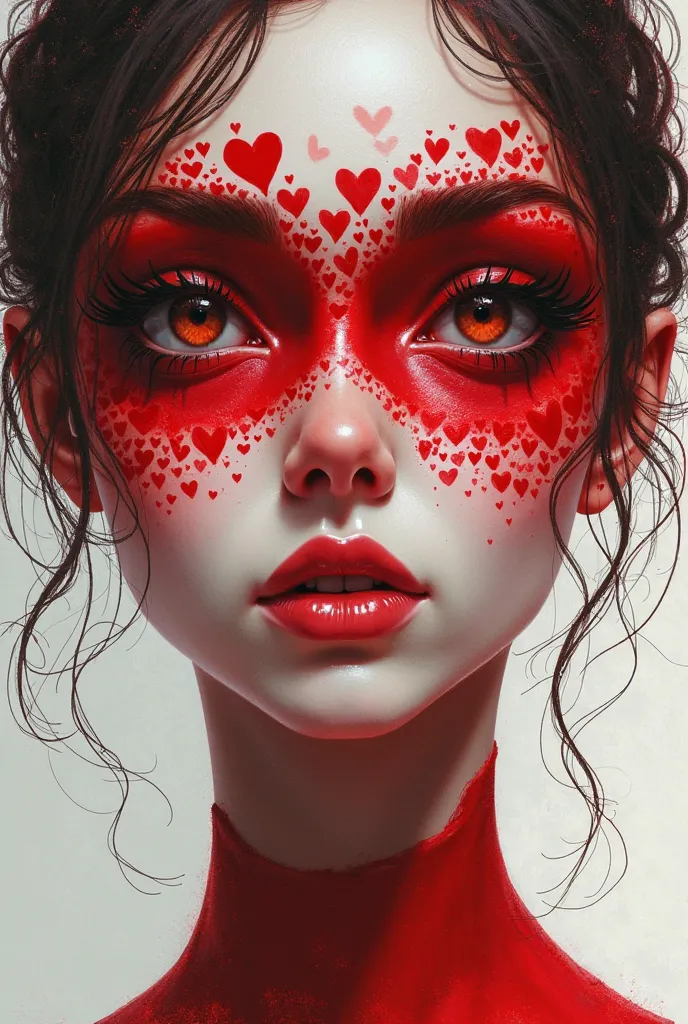 Make a sketch with eye makeup to be able to recreate both eyes in face heart with red colors 