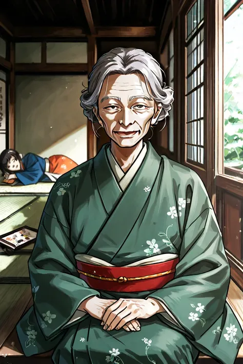 score_9, score_8_up, score_7_up, japanese artstyle:1.1, looking at viewer, relaxing, having fun, BREAK, old woman:1.5, old, japanese woman, japanese artstyle, wrinkles, lost in thought, elegant, intelligent, mansion