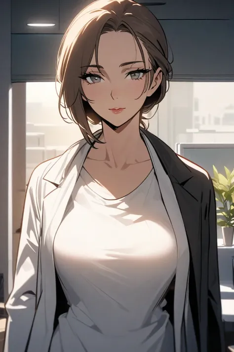 Beautiful, mature, sexy, doctor, 2D animation style 