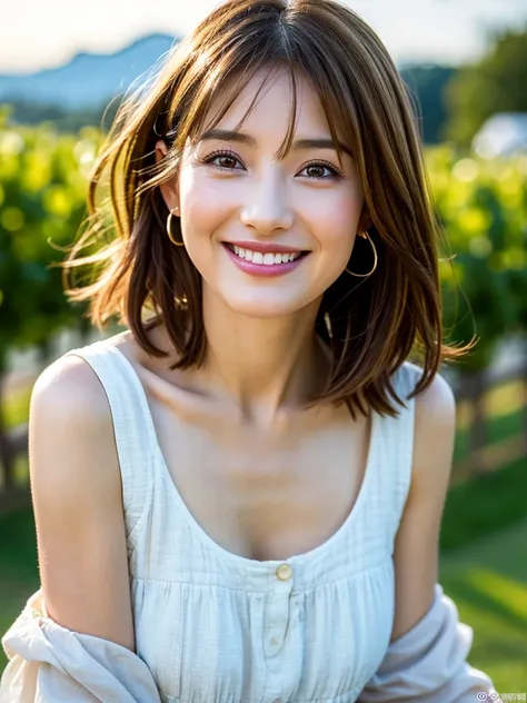 ((White Wine)),((  wine glasses)),(realistic, 超realistic:1.4), 16K HDR,  high image quality,((White Wine)),((  wine glasses)),ピンク  dress、Age 33,36 years old,happy smile, short hair,  best smile、japanese actress, is so beautiful(  just like the real thing  ...