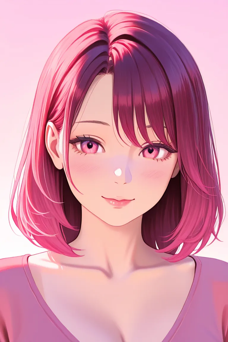  social media profile picture 、adult woman、 have a pink background、