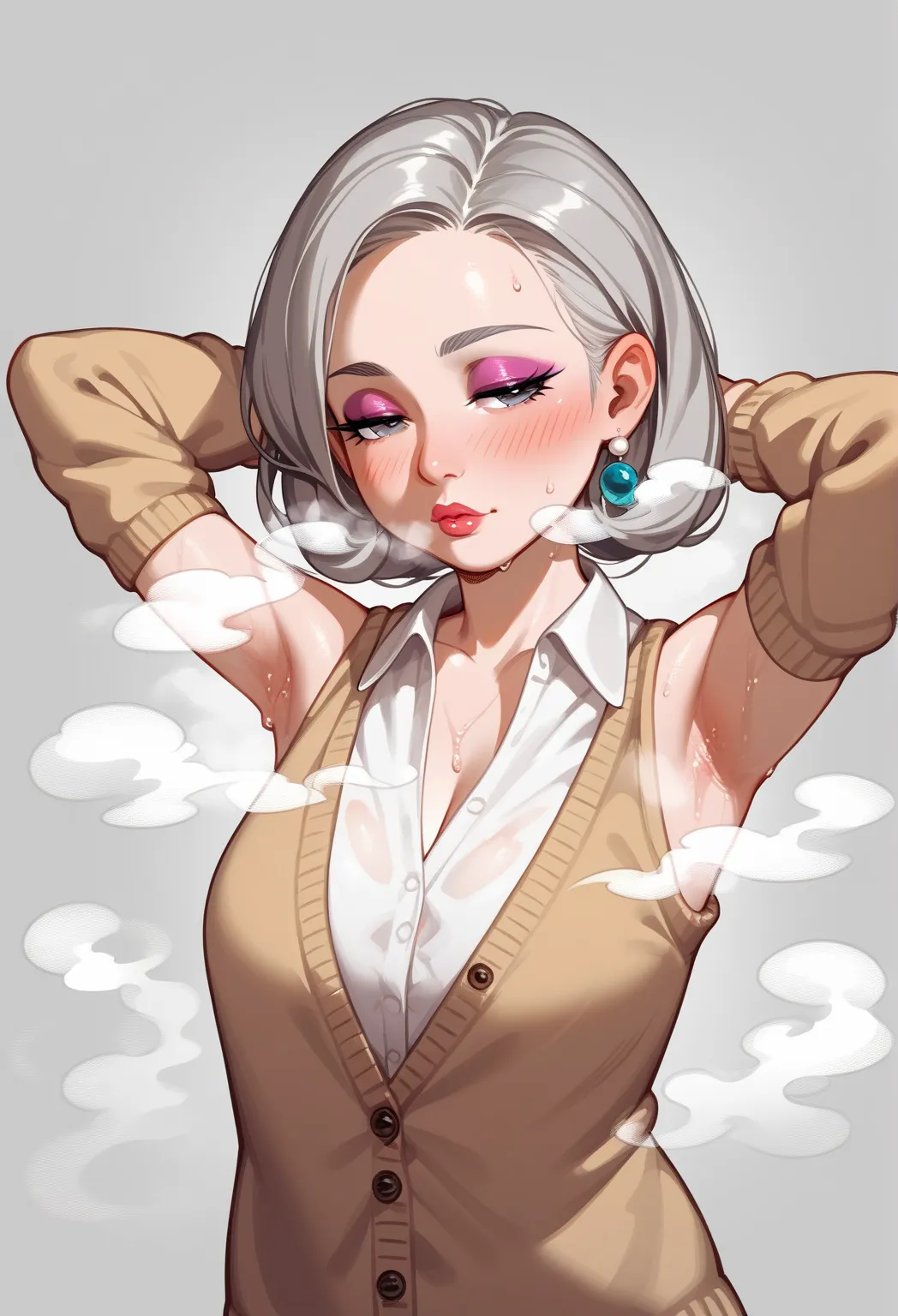  beautiful face ,  adult  ,Lazy, gilf,  ears ,,grace , points  _9,  points  _8_ premium  ,  points  _7_ premium  ,, a person,   ears  Woman grey hair, (say, blouse , Cardigan, Accessory, ,,young girl,  eyeshadow , ,  blush  , half-open eyes,   my hôi , ste...