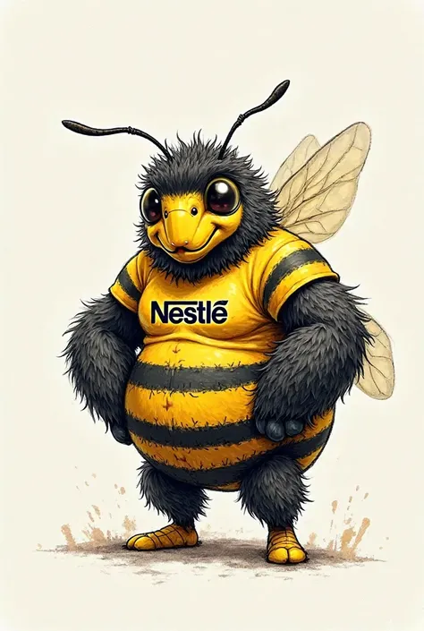 Make a muscular male bee in the shape of a drawing with a Nestle shirt 