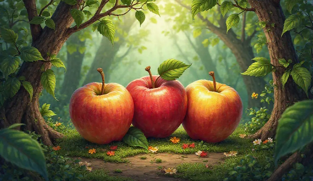 3 apples in the forest