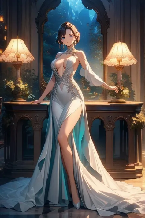  mature, sexy, charming, ，beautiful, wearing evening dresses 2D anime