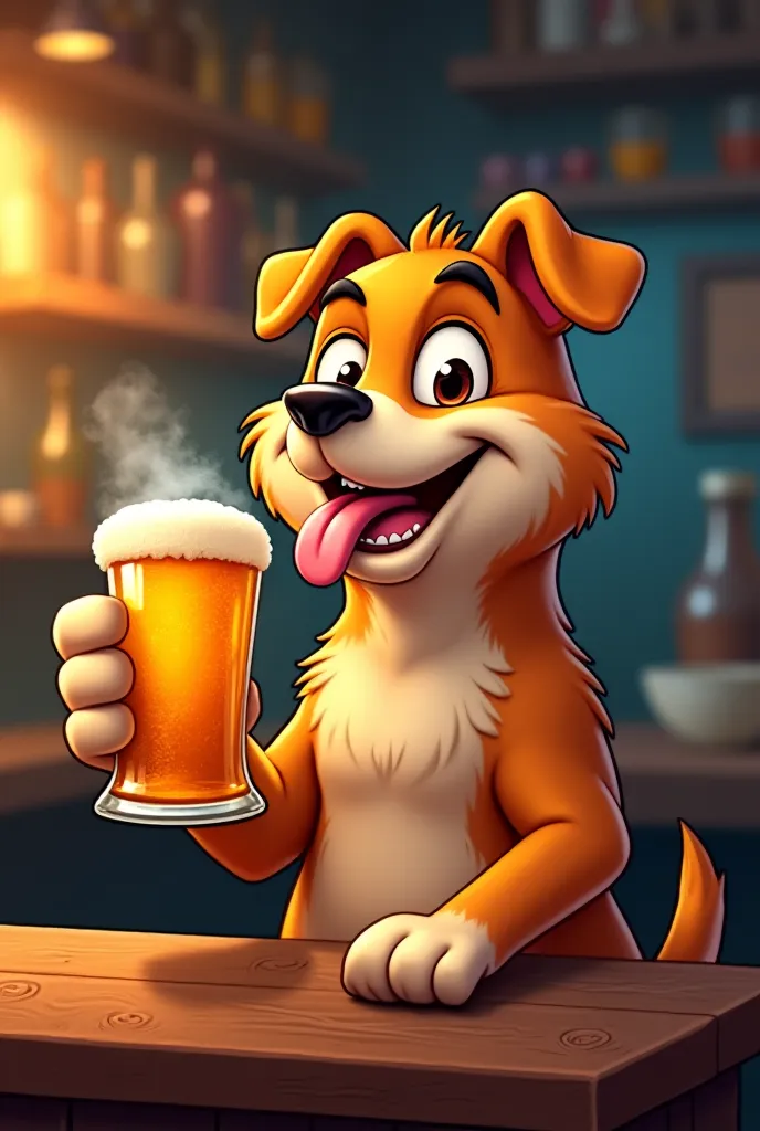 Cartoon of a dog drinking beer 