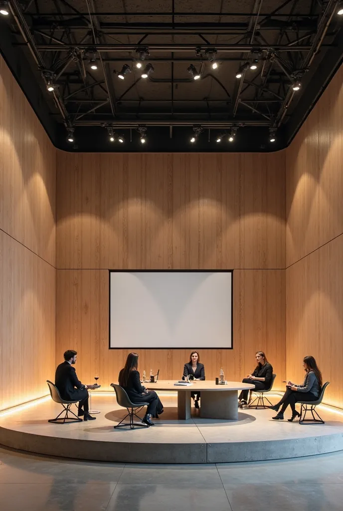 Minimalist Modern Scenario for Round Table on Architecture

The stage is designed with a minimalist and contemporary approach, using materials such as natural wood and reinforced concrete to create an elegant and sophisticated atmosphere.

Distribution and...