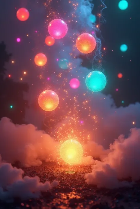 colored dots with fire in the background