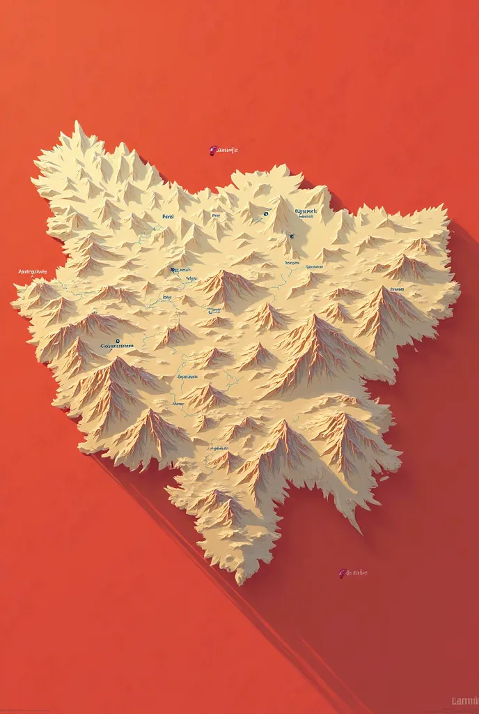 draw the entire map of Kyrgyzstan on a large background in red, select major cities